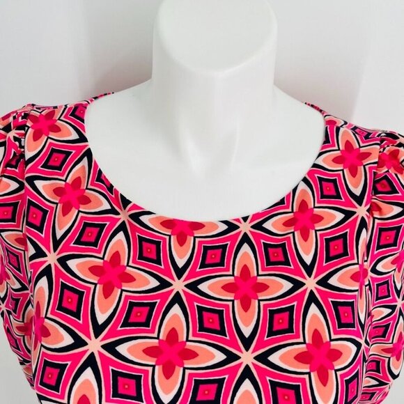 Eliza J Women's Geometric Sheath Dress Size 16 Knee Length Half Sleeve Pink - Picture 2 of 13